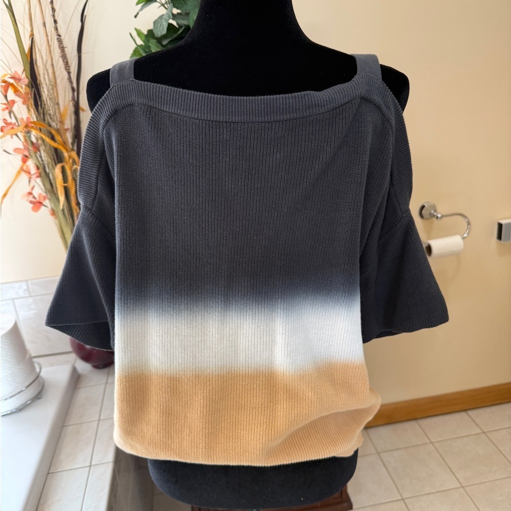 Michael Stars Cold Shoulder Ribbed Gradient Colors Knit Sweater Top - Picture 5 of 10